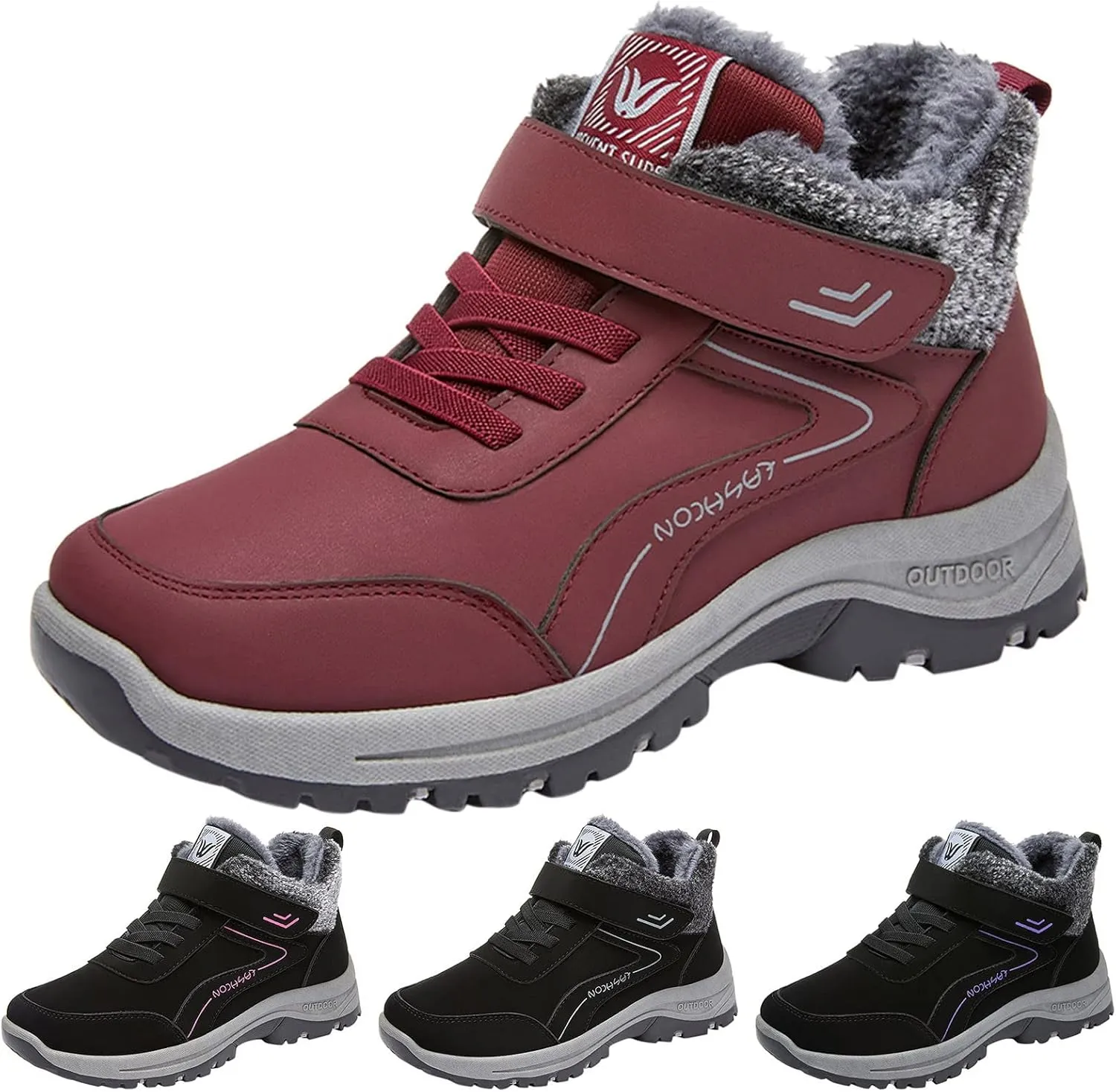 Mens Work Boots Slip On Hiking Sneakers with Warm Fur Lining Working Shoes for Women Food Service Winter Outdoor Botas Waterproof Non Slip Hike Grounded Footwear