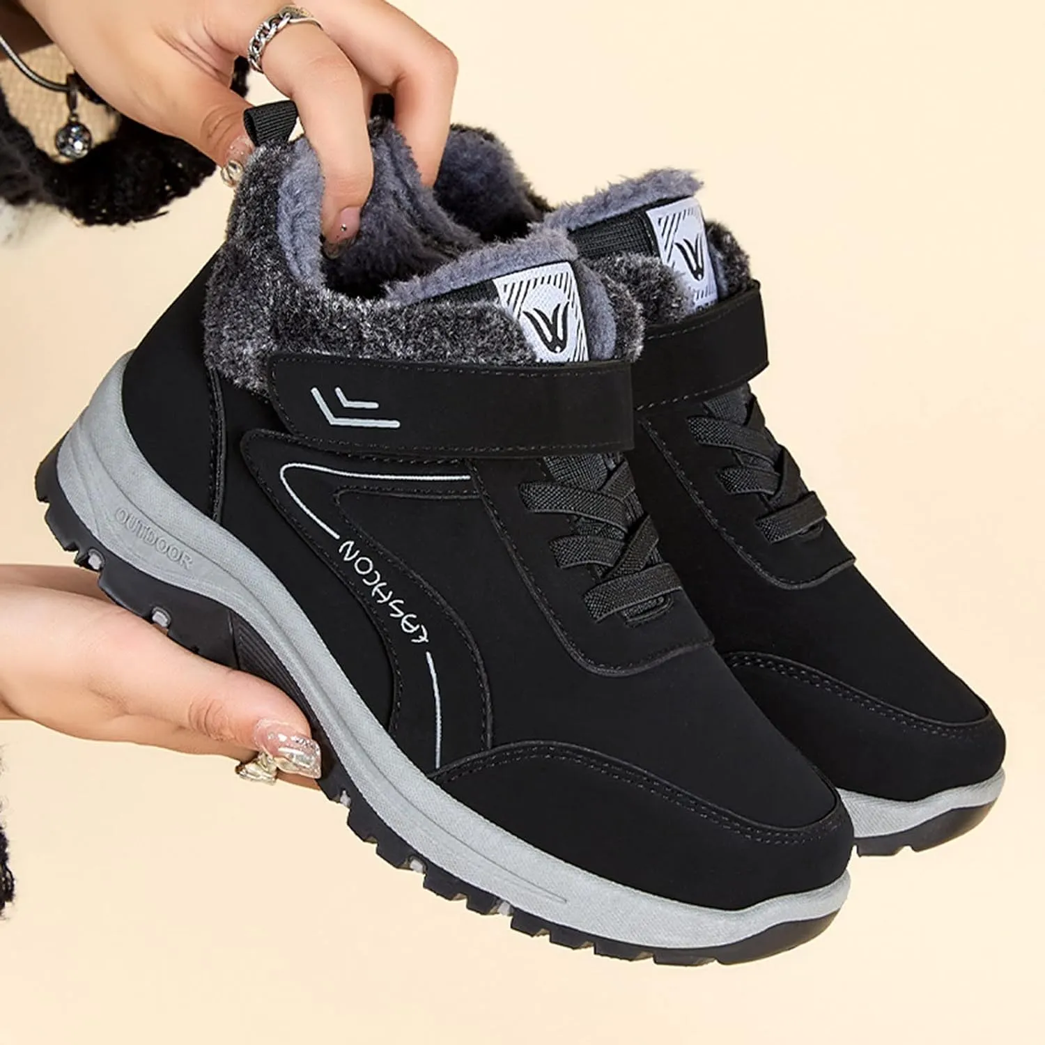 Mens Work Boots Slip On Hiking Sneakers with Warm Fur Lining Working Shoes for Women Food Service Winter Outdoor Botas Waterproof Non Slip Hike Grounded Footwear