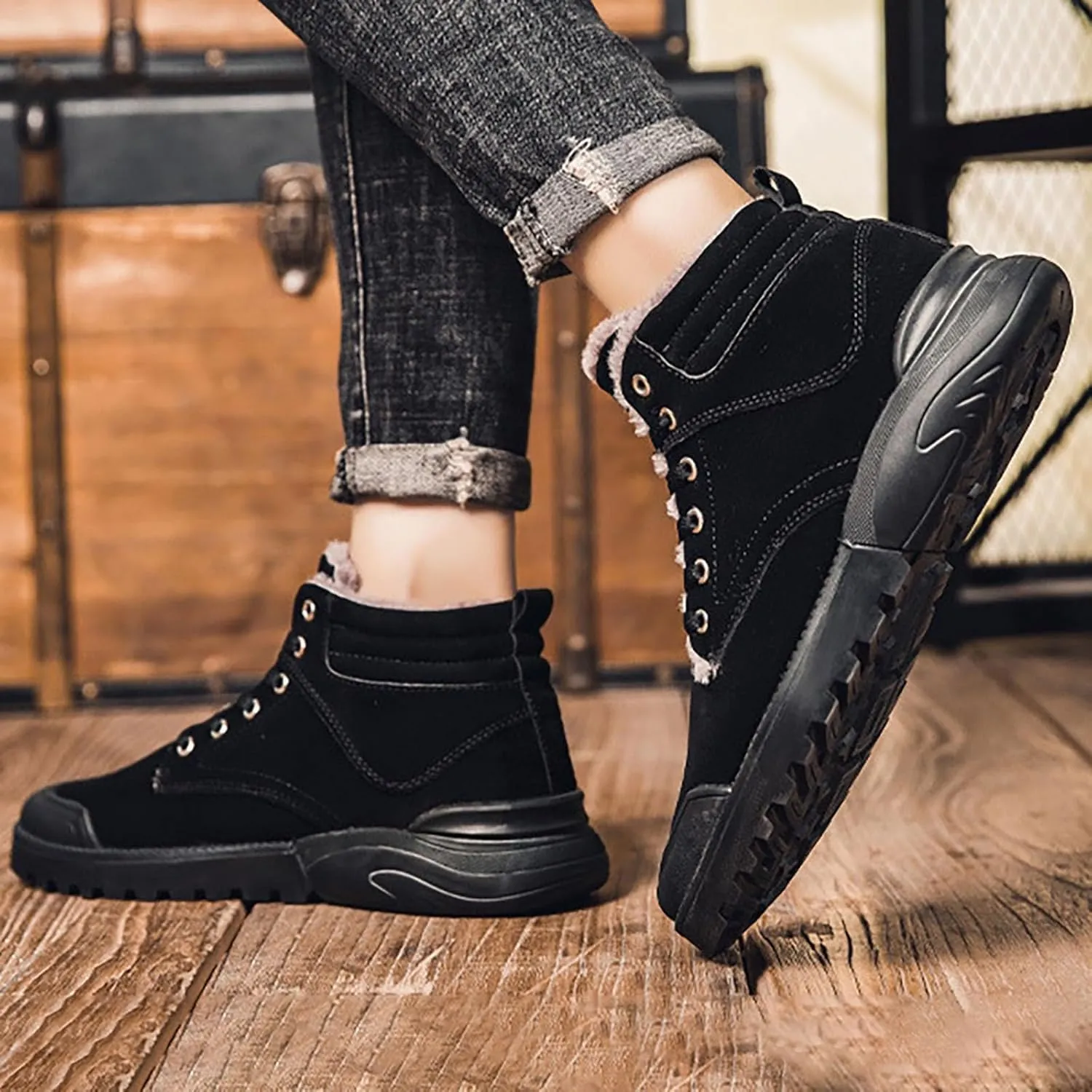 Men's Work Boots Steel Toe Hiking Sneakers Fur Lined Ankle Boot Safety Shoes for Women Insulated Waterproof Platform Shoes Work Hike Grounded Footwear