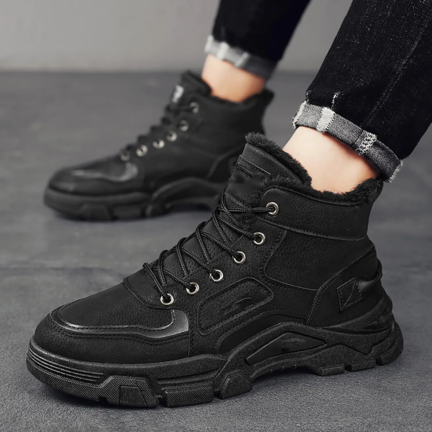 Men's Work Boots with Zipper Hiking Sneakers Shoes Warm Women Workout Shoes Non-Slip Slip On Platform Shoes Lightweight Comfortable Hike Grounded Footwear