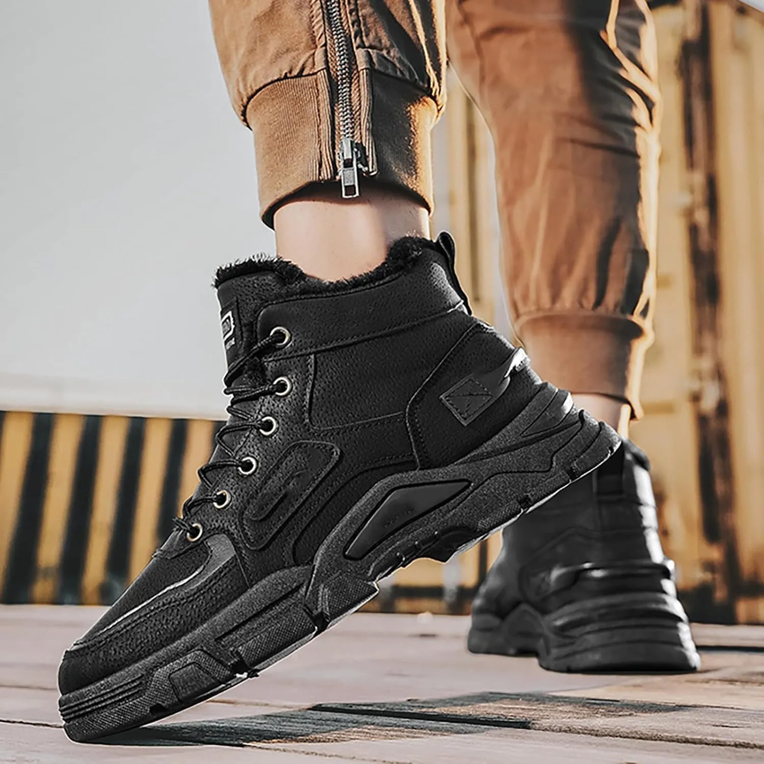 Men's Work Boots with Zipper Hiking Sneakers Shoes Warm Women Workout Shoes Non-Slip Slip On Platform Shoes Lightweight Comfortable Hike Grounded Footwear