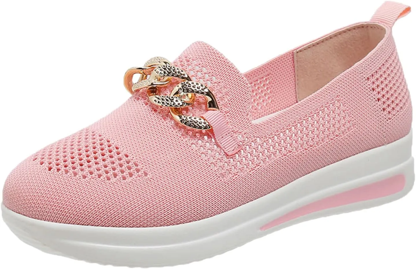 Mesh Slip on Chain Decorative Casual Sport Shoes Comfortable Breathable Lighweight Sneakers for Alll Day Wear Soft Sole Outdoor Walking Shoes for Women