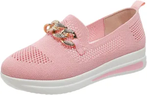 Mesh Slip on Chain Decorative Casual Sport Shoes Comfortable Breathable Lighweight Sneakers for Alll Day Wear Soft Sole Outdoor Walking Shoes for Women