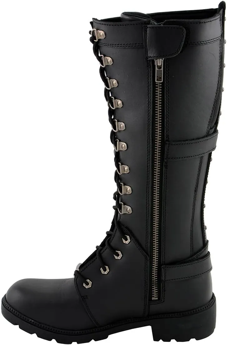 Milwaukee Leather MBL9380 Women's Black 'Jane' 15-inch Leather Combat Style Harness Motorcycle Boots