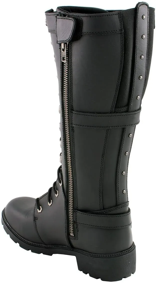 Milwaukee Leather MBL9380 Women's Black 'Jane' 15-inch Leather Combat Style Harness Motorcycle Boots