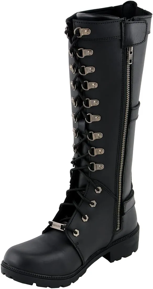 Milwaukee Leather MBL9380 Women's Black 'Jane' 15-inch Leather Combat Style Harness Motorcycle Boots