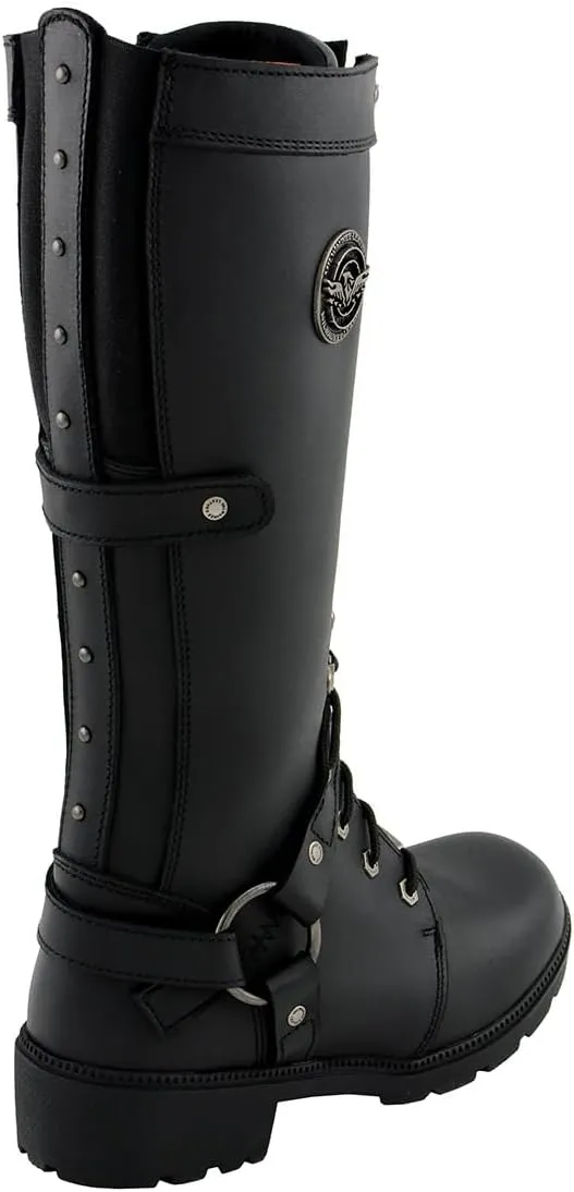 Milwaukee Leather MBL9380 Women's Black 'Jane' 15-inch Leather Combat Style Harness Motorcycle Boots