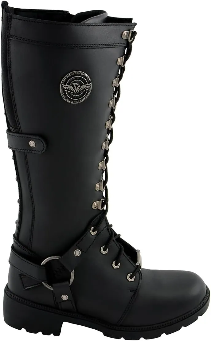 Milwaukee Leather MBL9380 Women's Black 'Jane' 15-inch Leather Combat Style Harness Motorcycle Boots