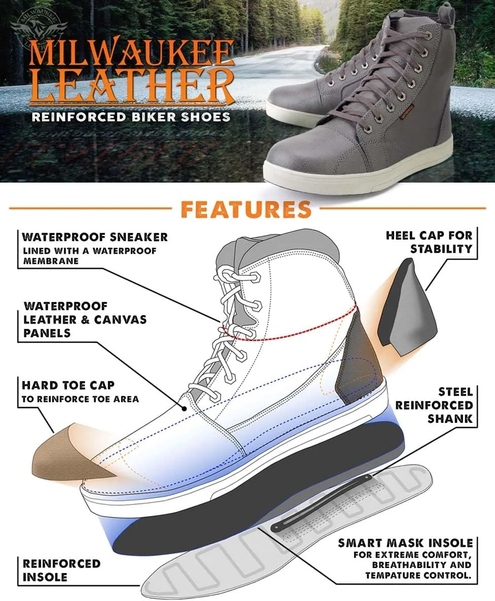 Milwaukee Leather Men's Motorcycle Reinforced Street Biker Casual Riding Shoes Leather Suede Canvas - 14