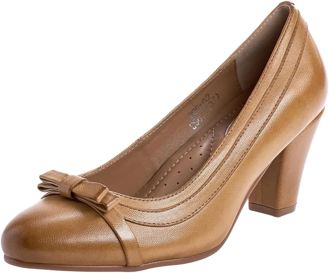 Mona flying Leather Mid Chunky Pumps Elegant Women Slip On Classic Comfortable Elegant Handmade Work Shoes