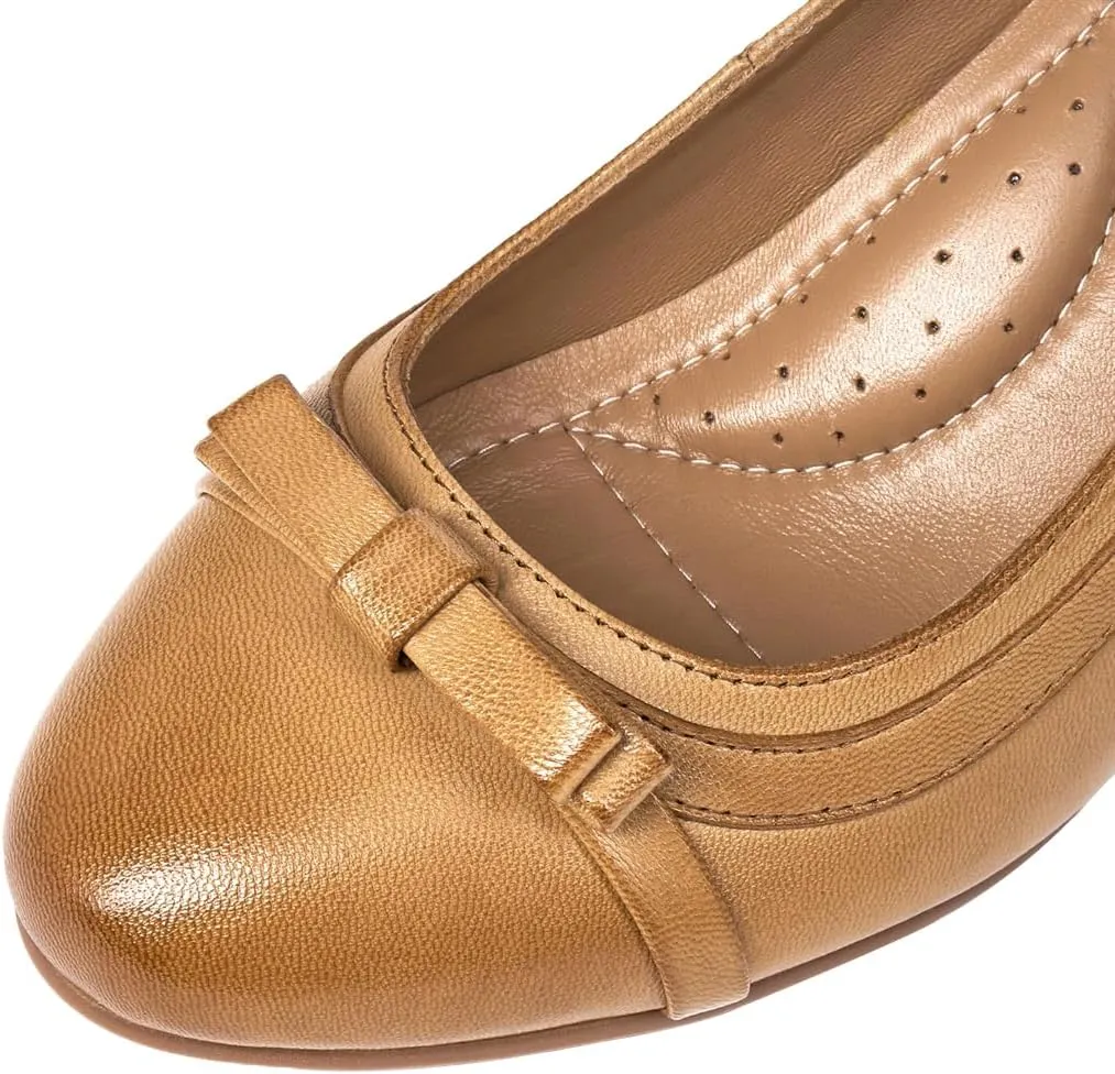 Mona flying Leather Mid Chunky Pumps Elegant Women Slip On Classic Comfortable Elegant Handmade Work Shoes