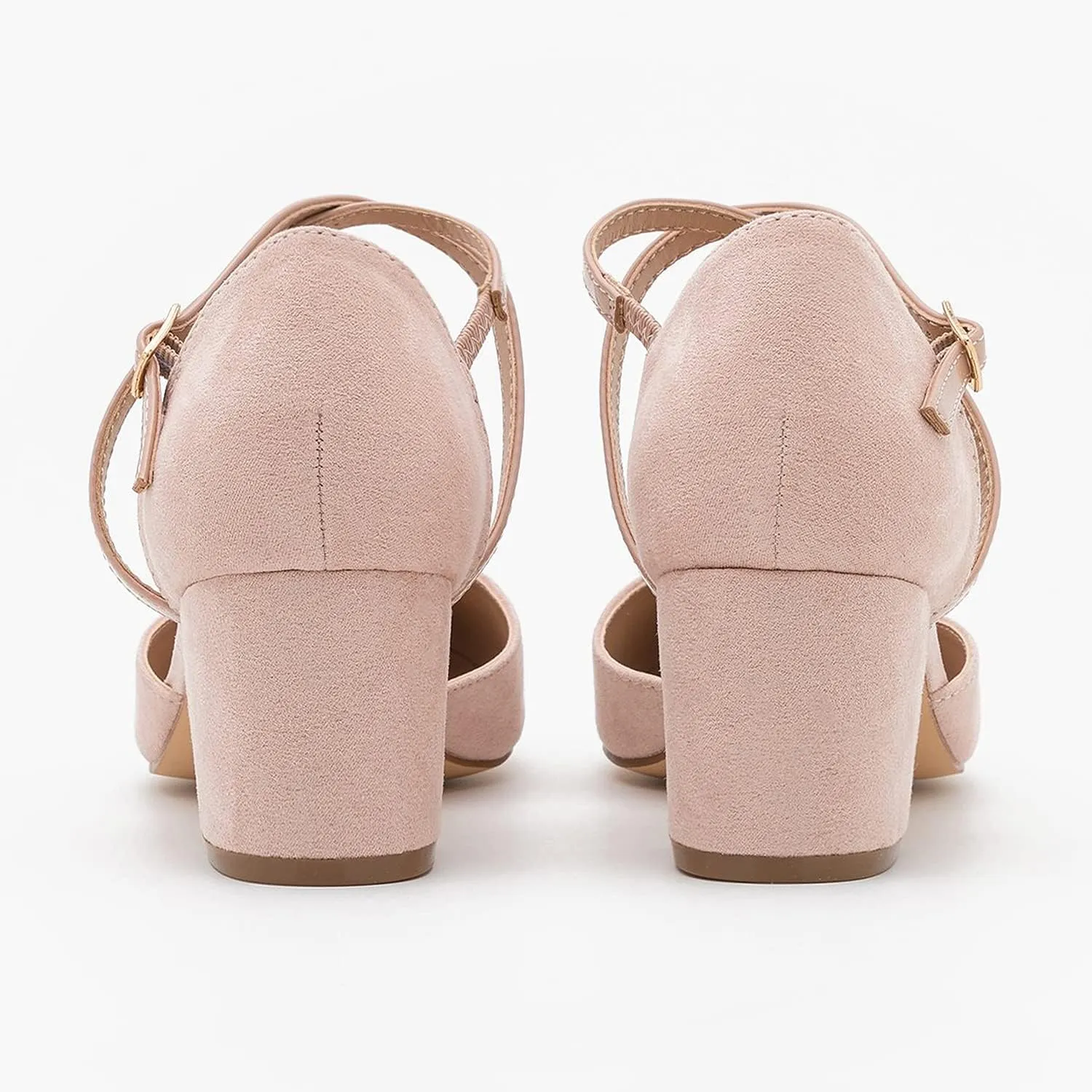 MOOMMO Women Chunky Block Heel Mary Jane Pumps Round Toe Ankle Strap Cut Out Suede Pumps Low Heel Dress Shoes D'Orsay Almond Closed Toe Sandals Pumps Thick Heels Dressy Party Wedding 4-13 M US