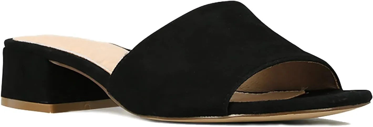 MOOMMO Women Chunky Heel Mules Peep Toe Slip On Backless Block Heels 2 inch Mid Heeled Mule Shoes Suede Comfortable Slides heels Round Open Toe Dress Shoes Office Casual 4-11 US