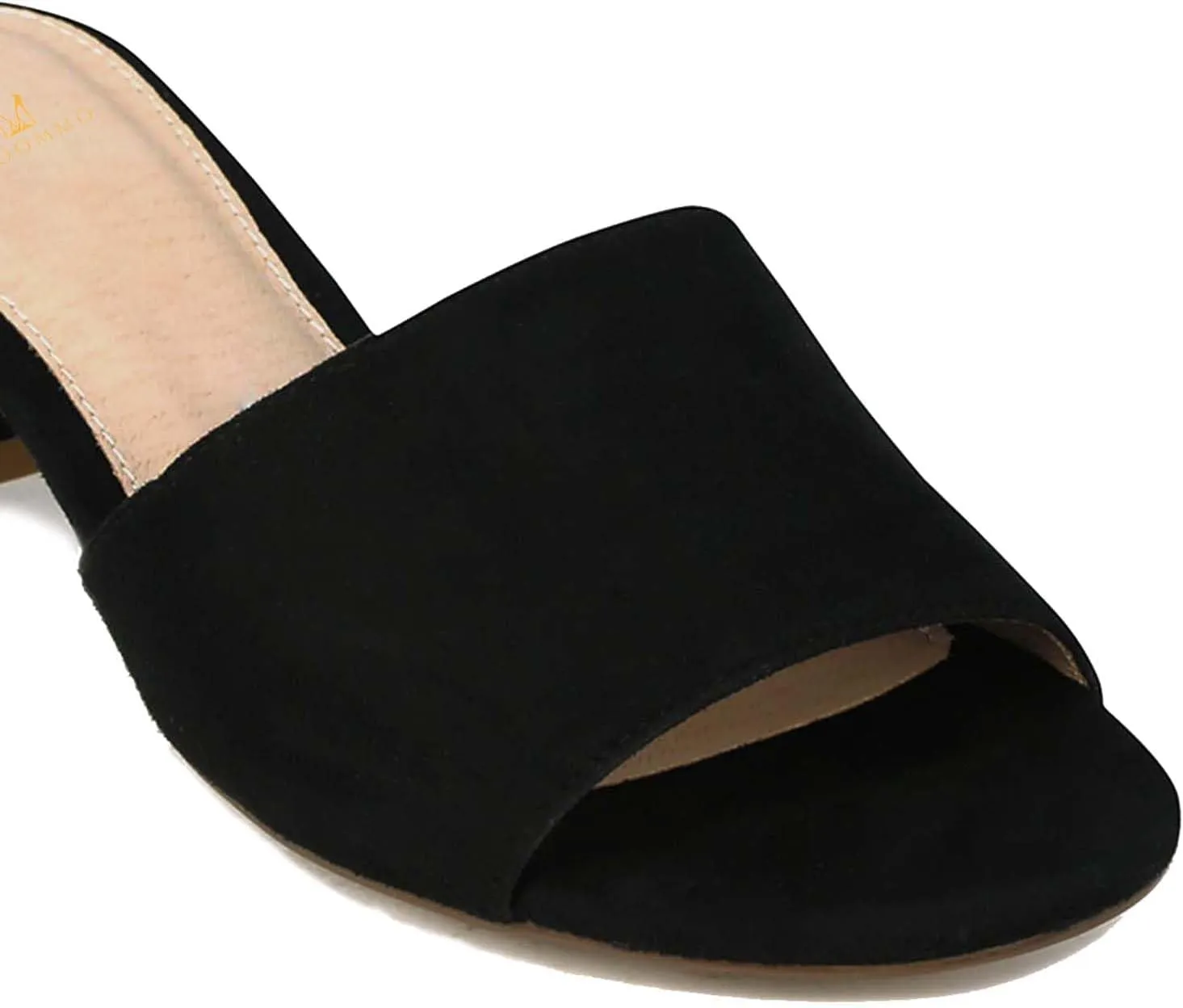 MOOMMO Women Chunky Heel Mules Peep Toe Slip On Backless Block Heels 2 inch Mid Heeled Mule Shoes Suede Comfortable Slides heels Round Open Toe Dress Shoes Office Casual 4-11 US