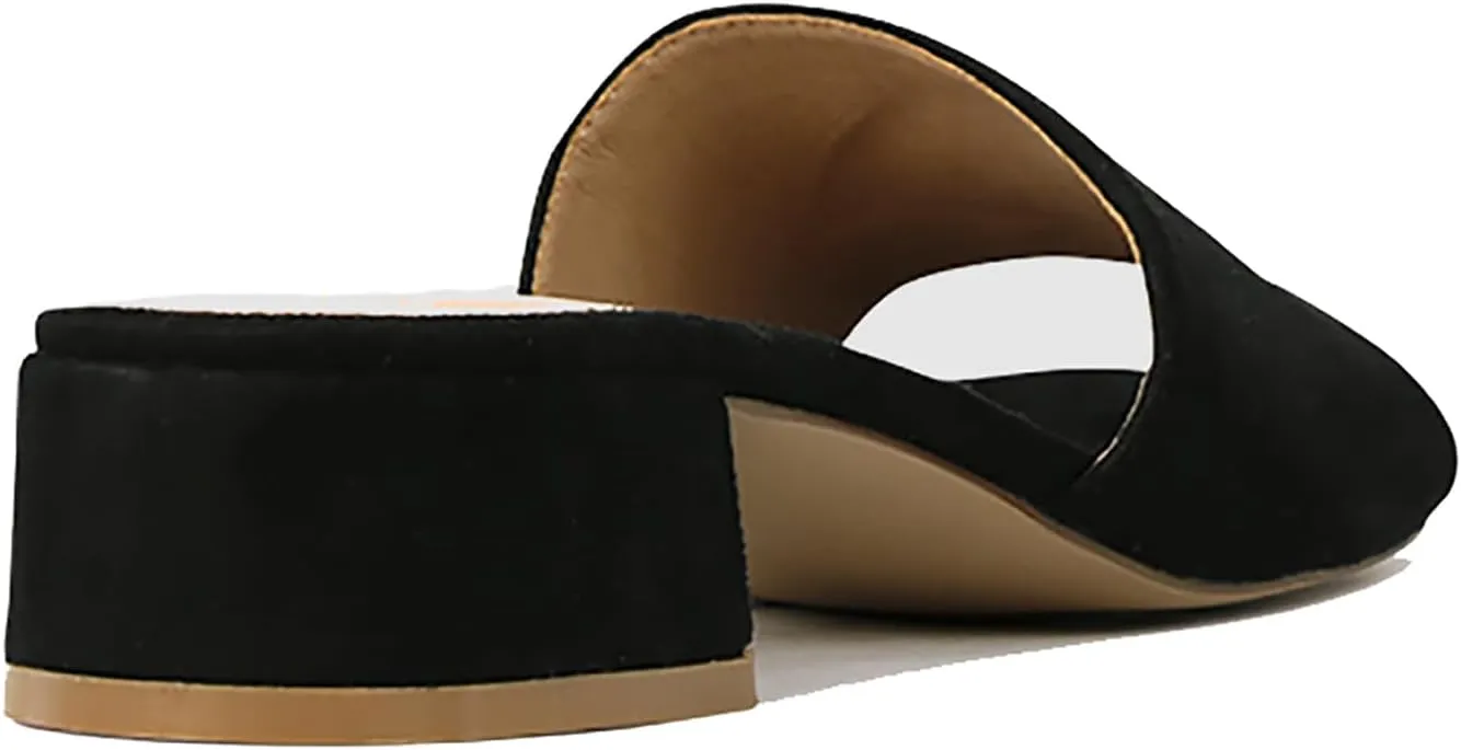 MOOMMO Women Chunky Heel Mules Peep Toe Slip On Backless Block Heels 2 inch Mid Heeled Mule Shoes Suede Comfortable Slides heels Round Open Toe Dress Shoes Office Casual 4-11 US
