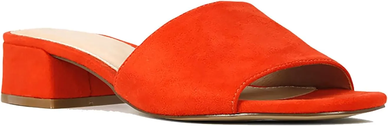 MOOMMO Women Chunky Heel Mules Peep Toe Slip On Backless Block Heels 2 inch Mid Heeled Mule Shoes Suede Comfortable Slides heels Round Open Toe Dress Shoes Office Casual 4-11 US