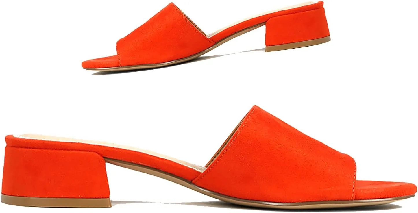 MOOMMO Women Chunky Heel Mules Peep Toe Slip On Backless Block Heels 2 inch Mid Heeled Mule Shoes Suede Comfortable Slides heels Round Open Toe Dress Shoes Office Casual 4-11 US
