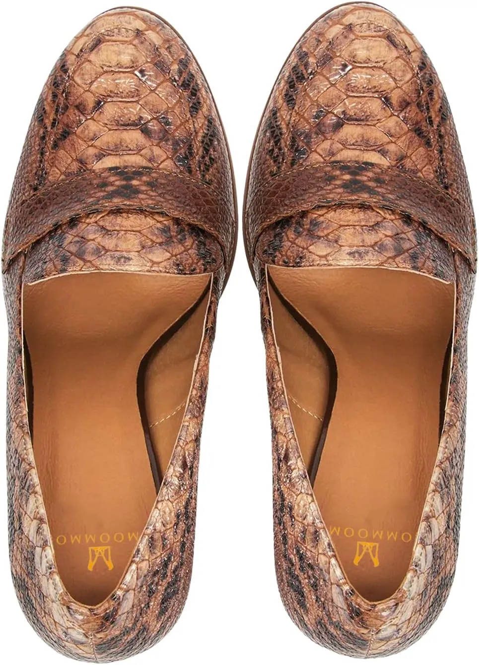 MOOMMO Women's Chunky Block Heel Pumps Round Closed Toe Slip On Oxford Loafers Shoes High Heels Snakeskin Work Pump Suede Loafer for Office Ladies