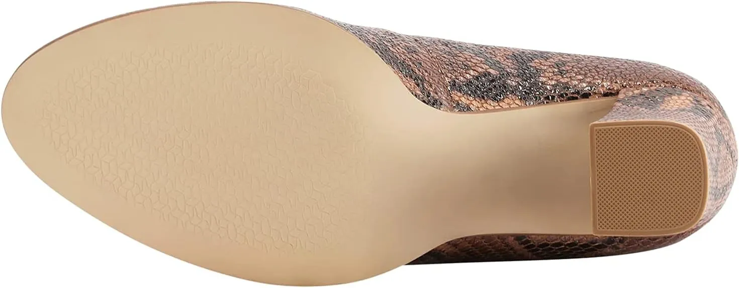 MOOMMO Women's Chunky Block Heel Pumps Round Closed Toe Slip On Oxford Loafers Shoes High Heels Snakeskin Work Pump Suede Loafer for Office Ladies