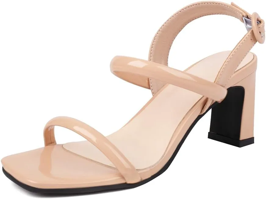 MRKEWUNEY Elegant Chunky Heel Sandals For Women Open Toe Ankle Strap Sandals