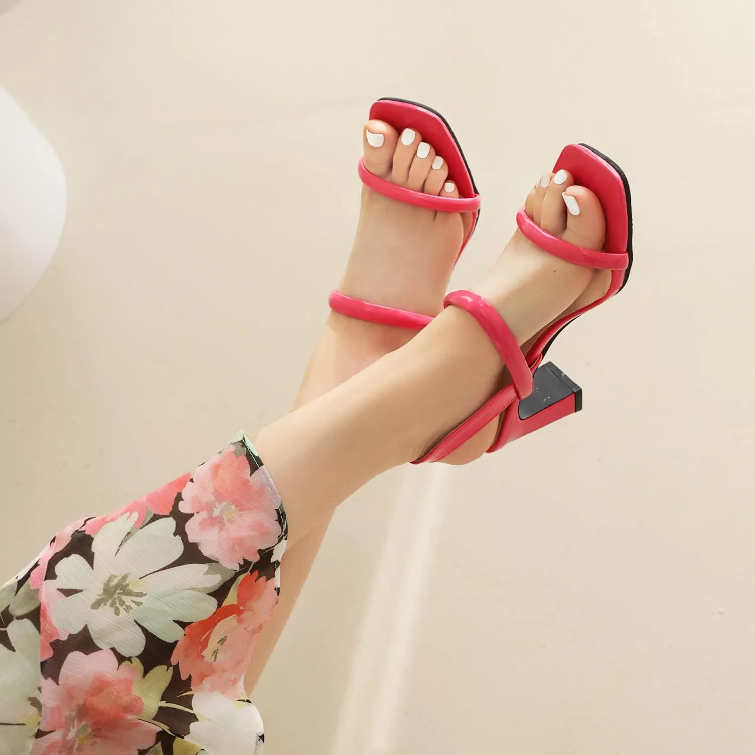 MRKEWUNEY Elegant Chunky Heel Sandals For Women Open Toe Ankle Strap Sandals