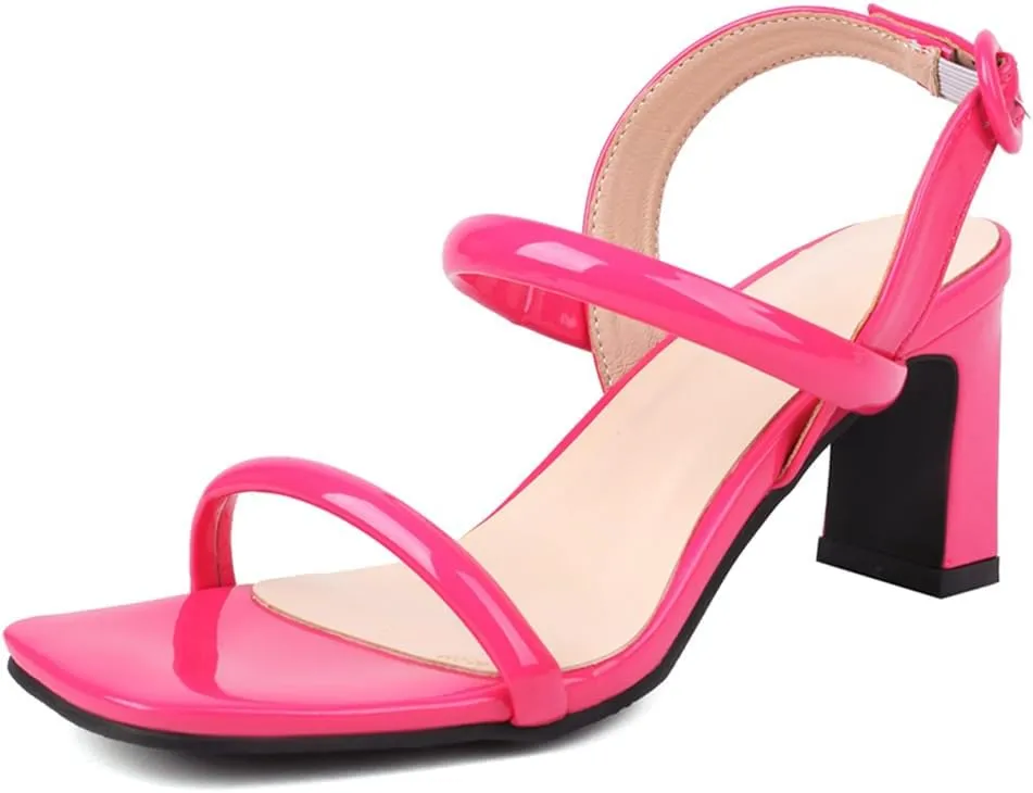 MRKEWUNEY Elegant Chunky Heel Sandals For Women Open Toe Ankle Strap Sandals