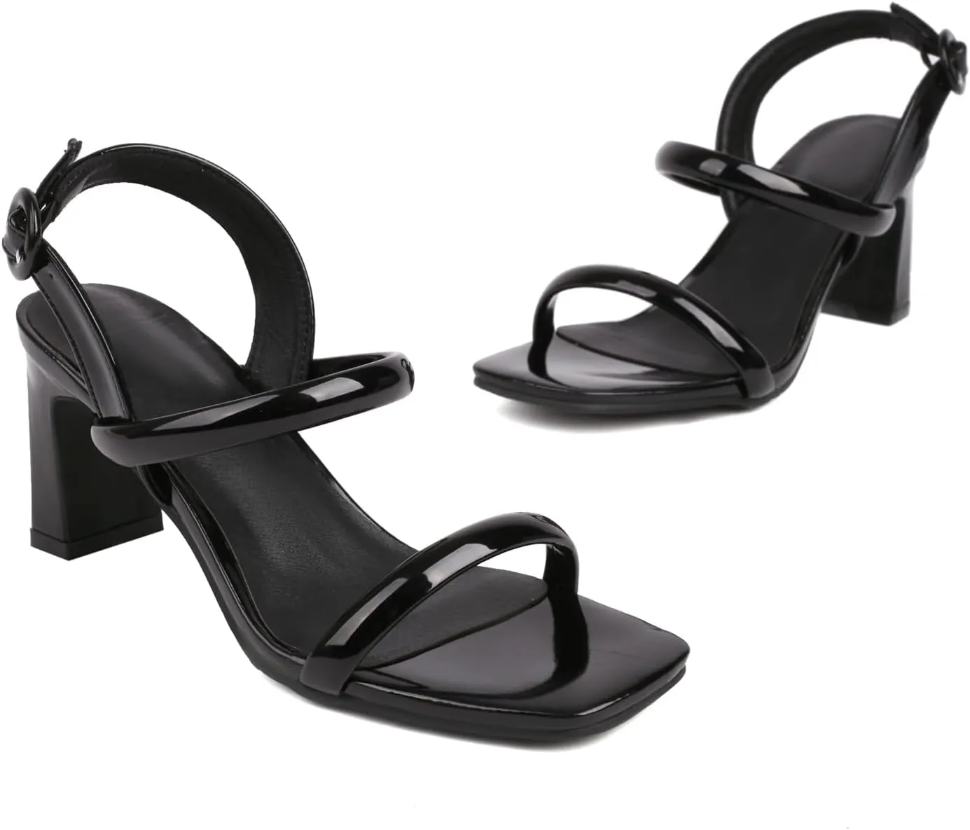 MRKEWUNEY Elegant Chunky Heel Sandals For Women Open Toe Ankle Strap Sandals
