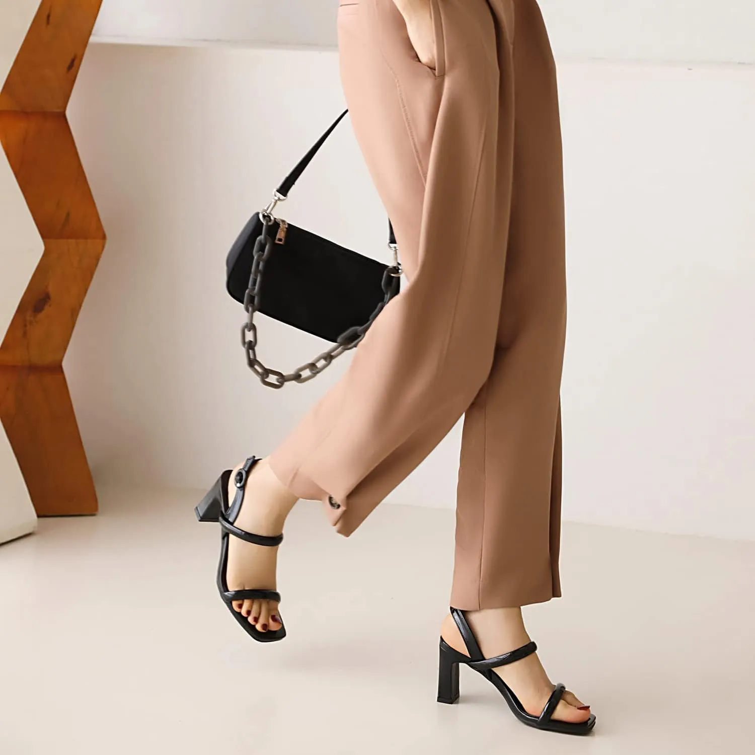 MRKEWUNEY Elegant Chunky Heel Sandals For Women Open Toe Ankle Strap Sandals