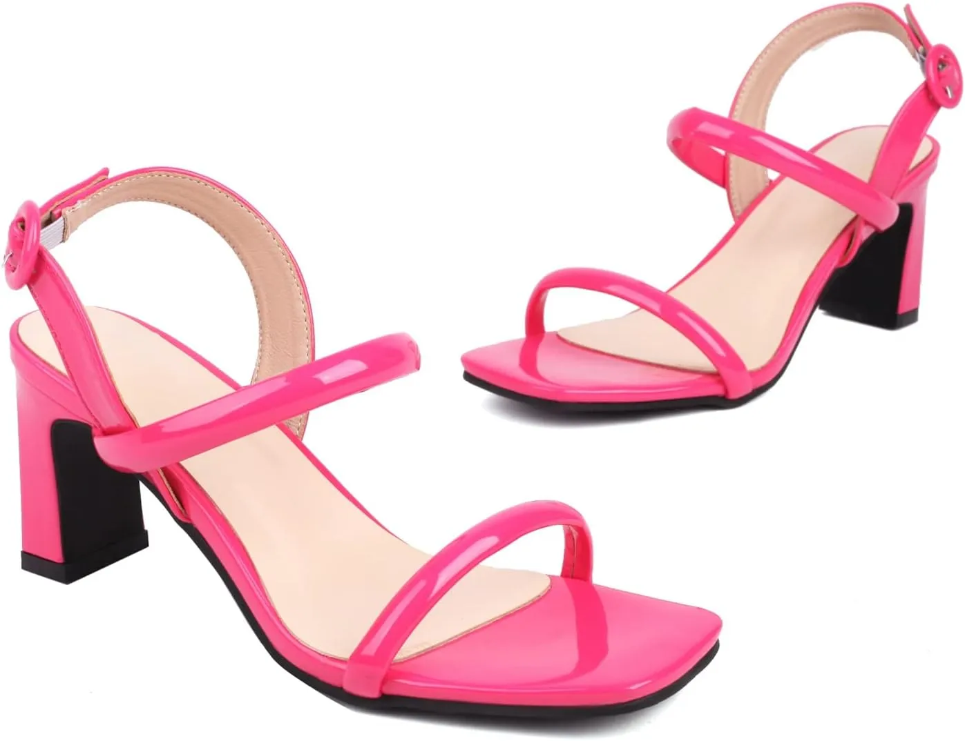 MRKEWUNEY Elegant Chunky Heel Sandals For Women Open Toe Ankle Strap Sandals