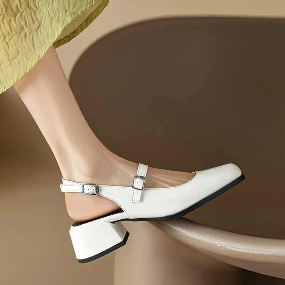 MRKEWUNEY Elegant Womens Chunky Heel Mary Jane Square Toe