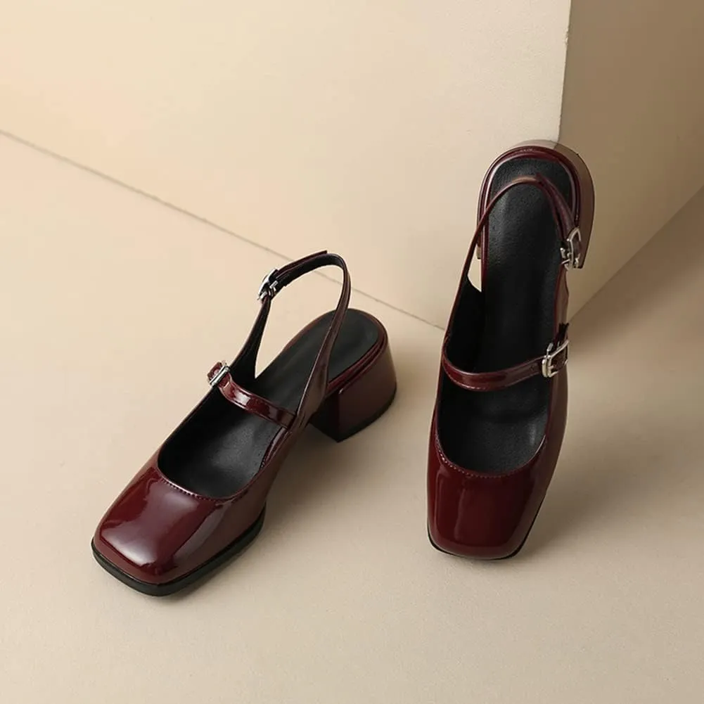 MRKEWUNEY Elegant Womens Chunky Heel Mary Jane Square Toe