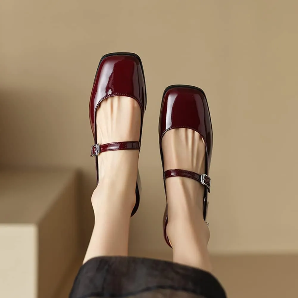 MRKEWUNEY Elegant Womens Chunky Heel Mary Jane Square Toe