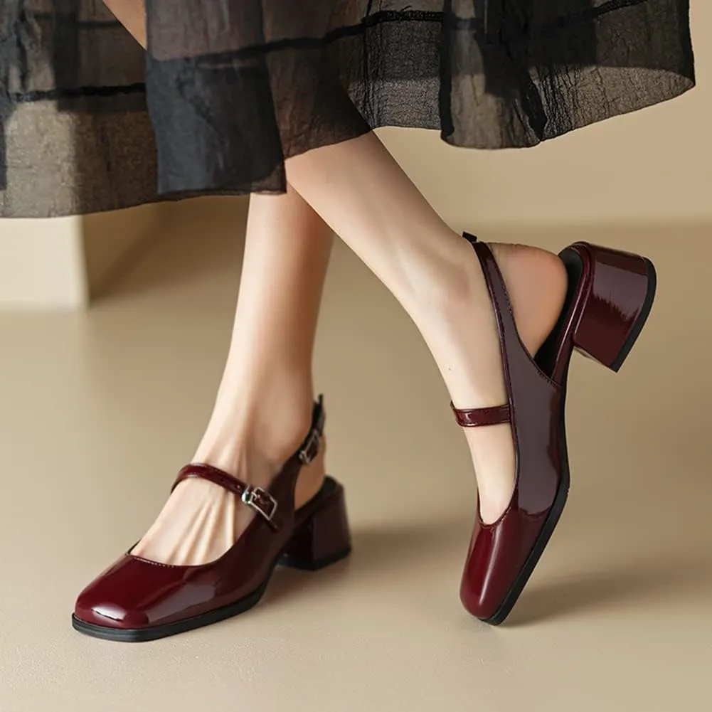 MRKEWUNEY Elegant Womens Chunky Heel Mary Jane Square Toe
