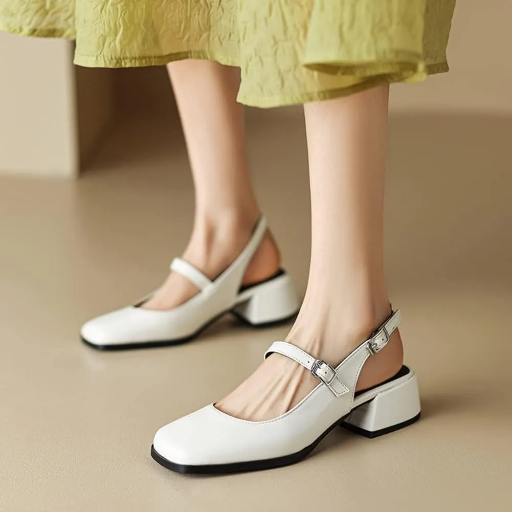 MRKEWUNEY Elegant Womens Chunky Heel Mary Jane Square Toe