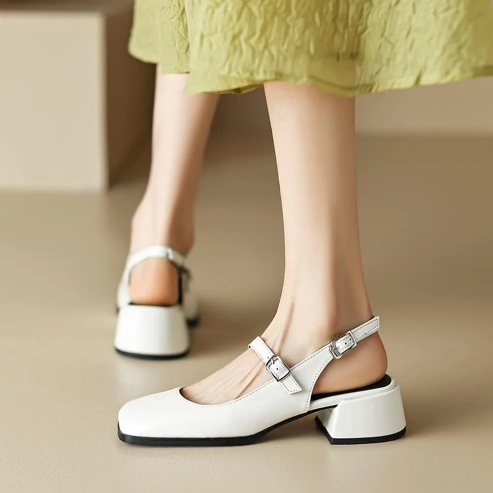 MRKEWUNEY Elegant Womens Chunky Heel Mary Jane Square Toe