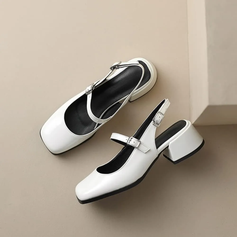 MRKEWUNEY Elegant Womens Chunky Heel Mary Jane Square Toe