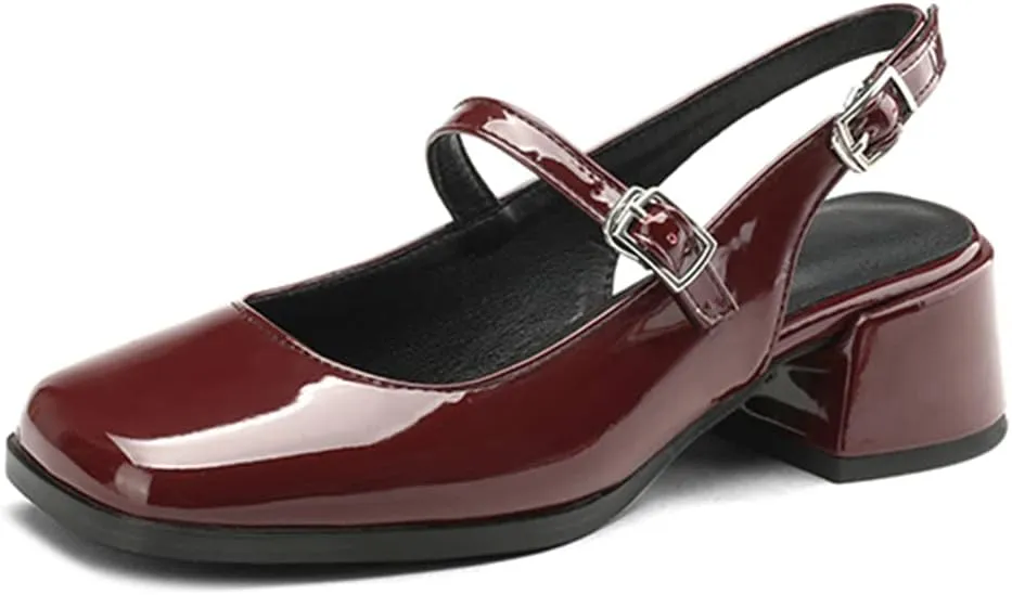 MRKEWUNEY Elegant Womens Chunky Heel Mary Jane Square Toe