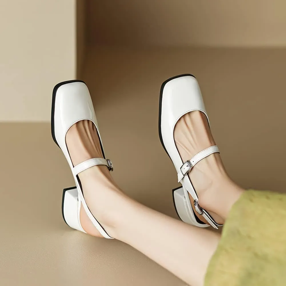 MRKEWUNEY Elegant Womens Chunky Heel Mary Jane Square Toe