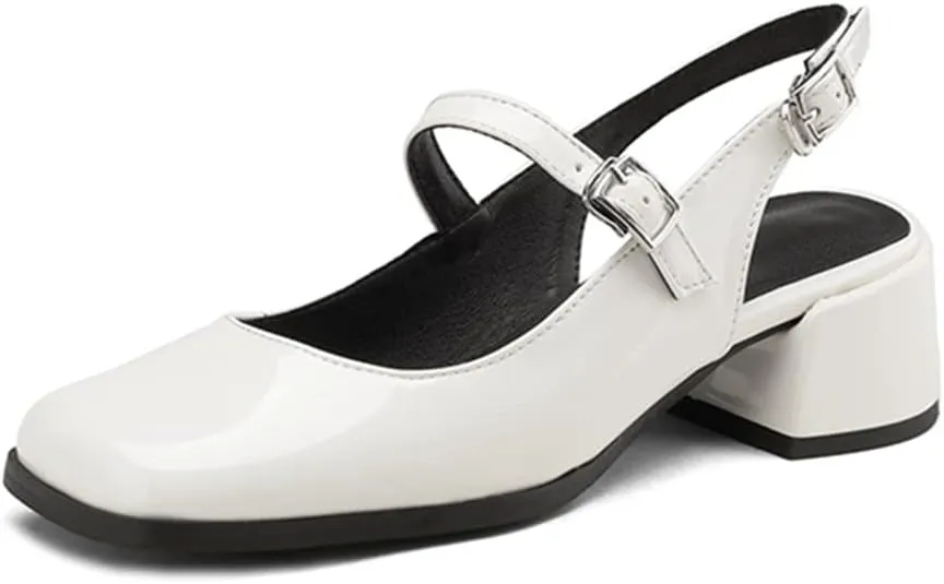 MRKEWUNEY Elegant Womens Chunky Heel Mary Jane Square Toe