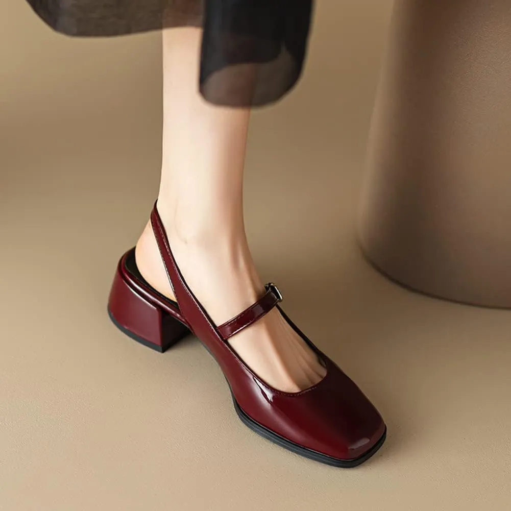 MRKEWUNEY Elegant Womens Chunky Heel Mary Jane Square Toe