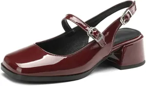 MRKEWUNEY Elegant Womens Chunky Heel Mary Jane Square Toe