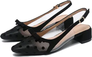 MRKEWUNEY Elegant Womens Clear Slingback Mary Janes Chunky Heel Pumps