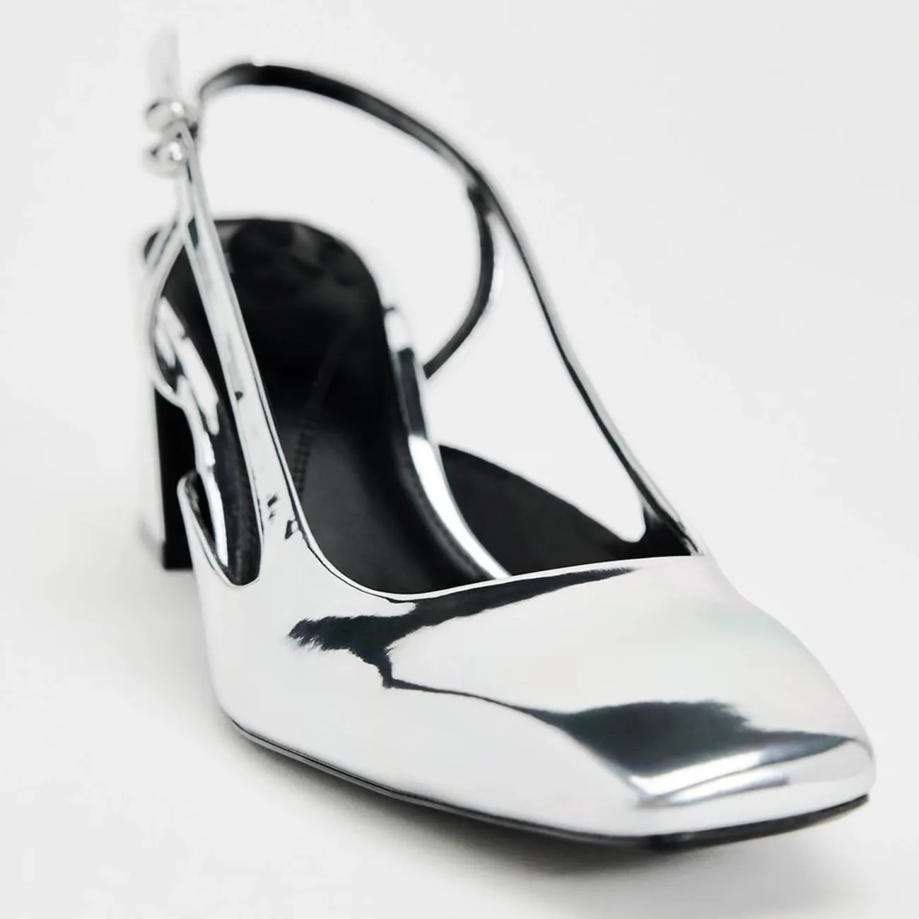 MRKEWUNEY Elegant Womens Silver Slingback Mary Janes Chunky Heel Pumps Buckle Strap Work Pumps