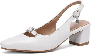 MRKEWUNEY Elegant Womens Slingback Mary Janes Chunky Heel Pumps