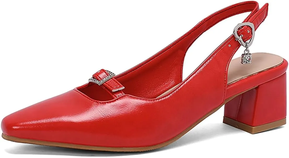 MRKEWUNEY Elegant Womens Slingback Mary Janes Chunky Heel Pumps