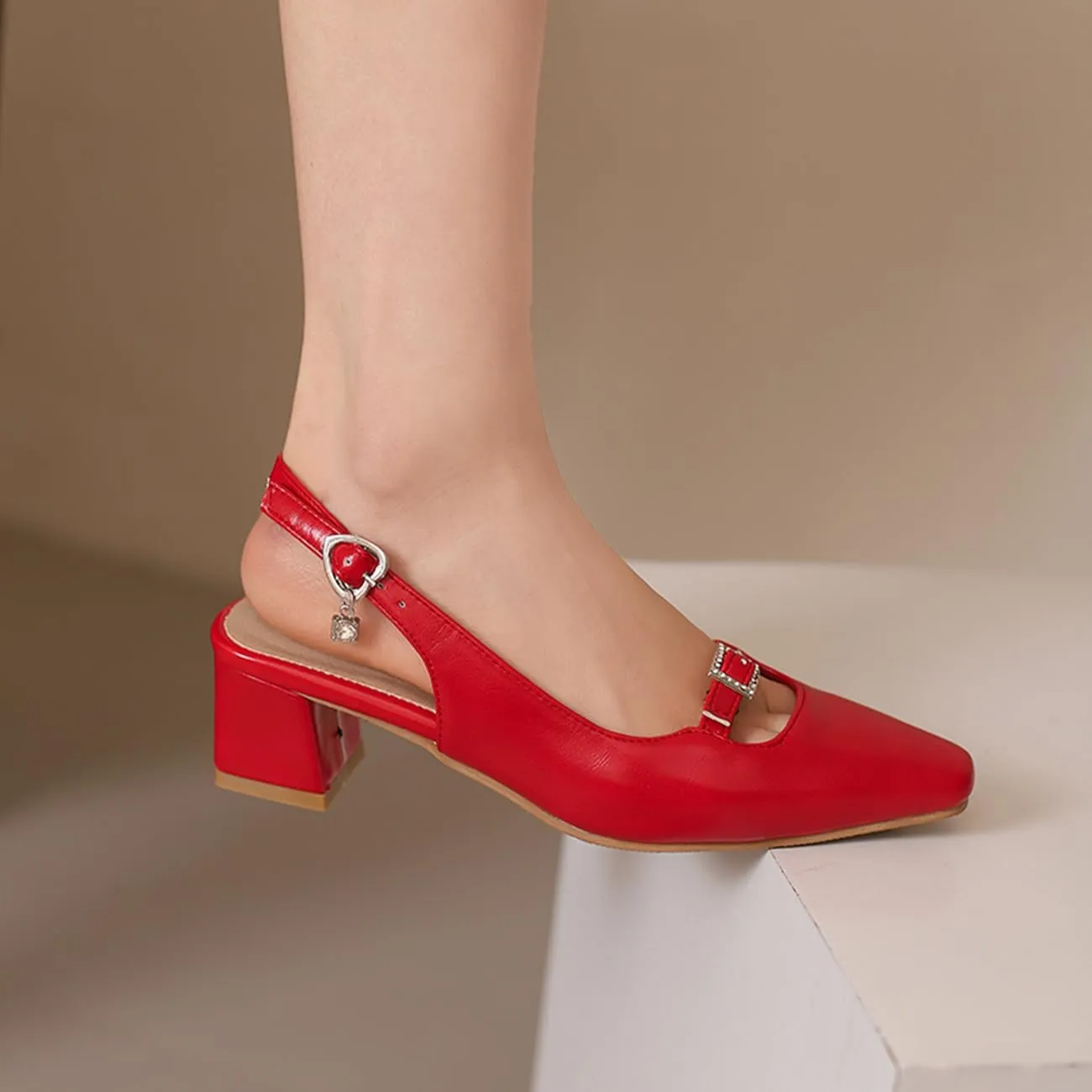 MRKEWUNEY Elegant Womens Slingback Mary Janes Chunky Heel Pumps