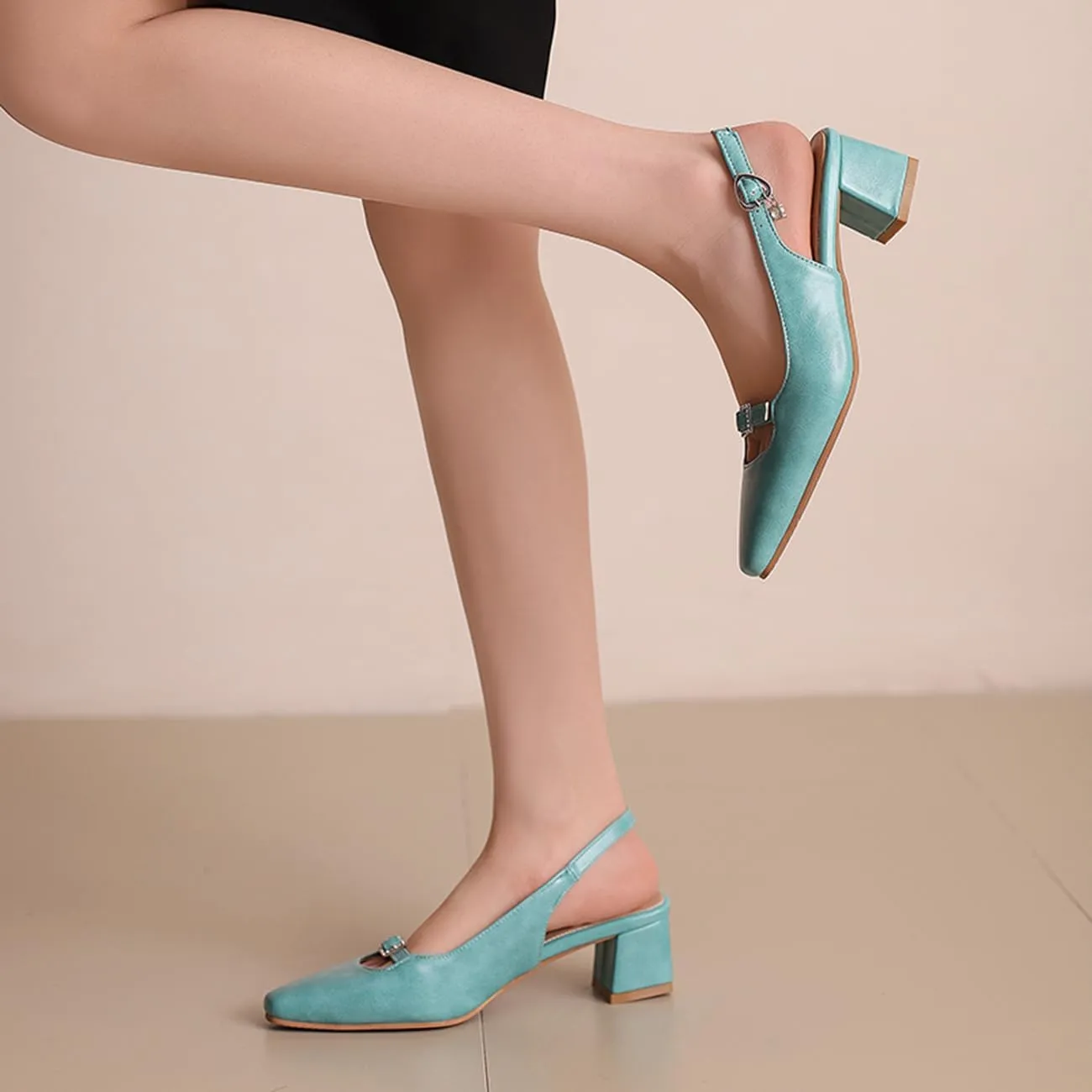 MRKEWUNEY Elegant Womens Slingback Mary Janes Chunky Heel Pumps