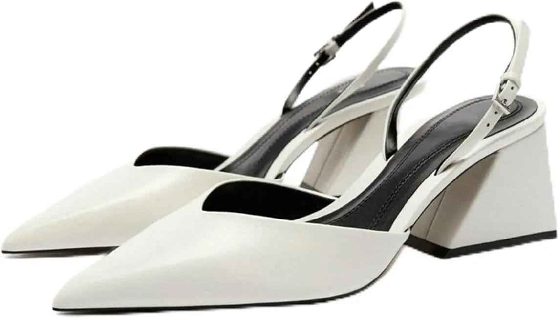 MRKEWUNEY Elegant Womens Slingback Mary Janes Chunky Heel Pumps