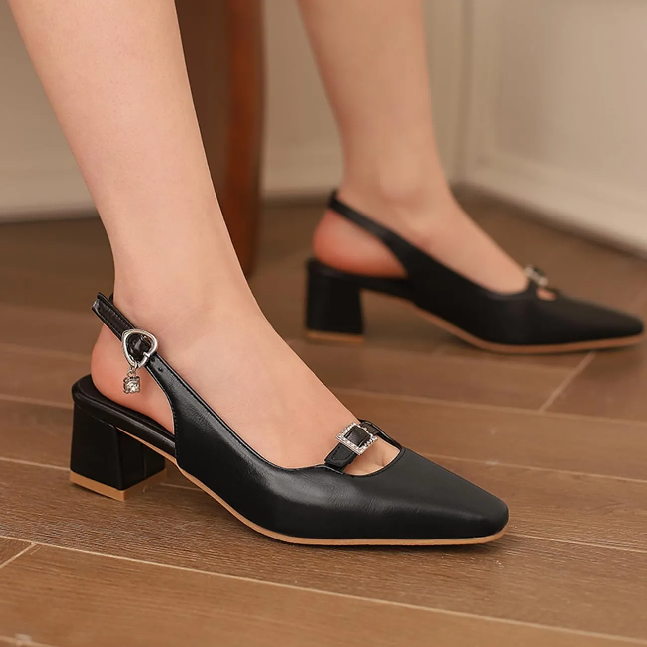 MRKEWUNEY Elegant Womens Slingback Mary Janes Chunky Heel Pumps