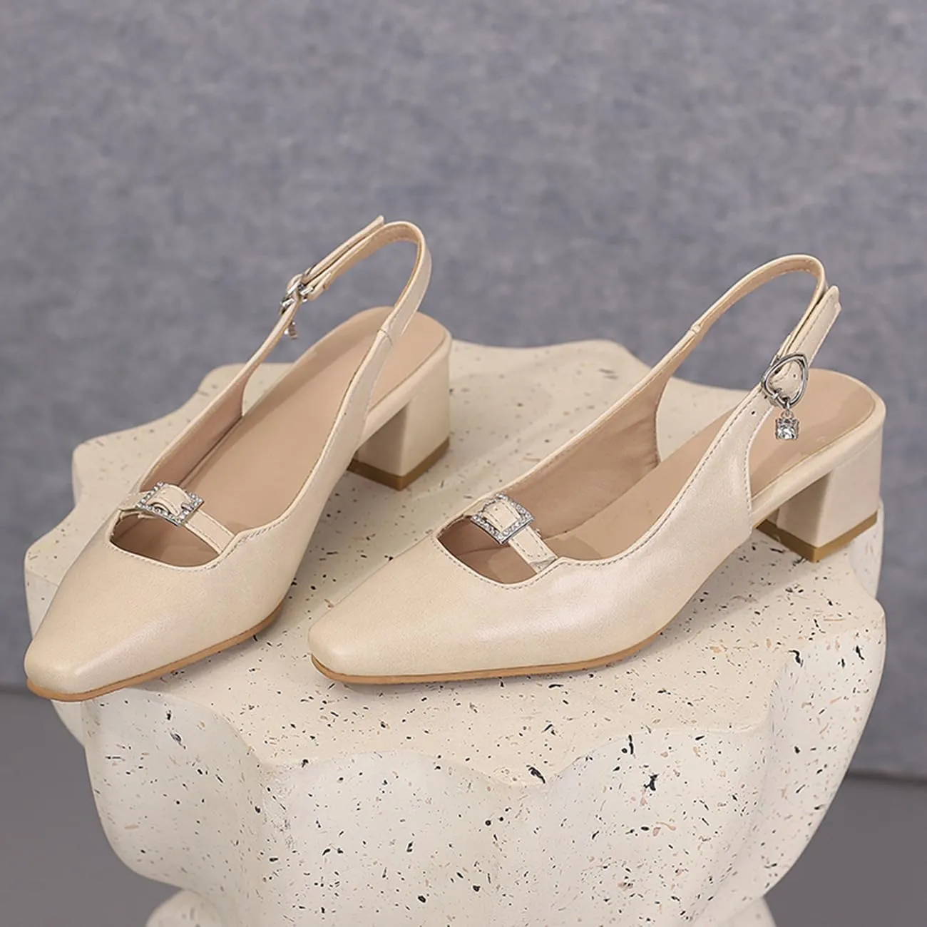 MRKEWUNEY Elegant Womens Slingback Mary Janes Chunky Heel Pumps